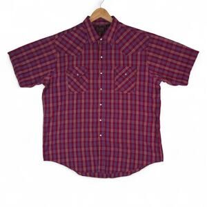 Plains Wester Wear Shirt Mens XL Red White Blue Plaid Pearl Snap Cowboy‎ Rodeo